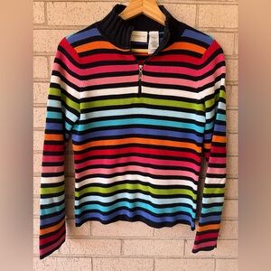 Liz Claiborne Vintage Rainbow Multicolor Striped Quarter Zip Sweater Petite Smal